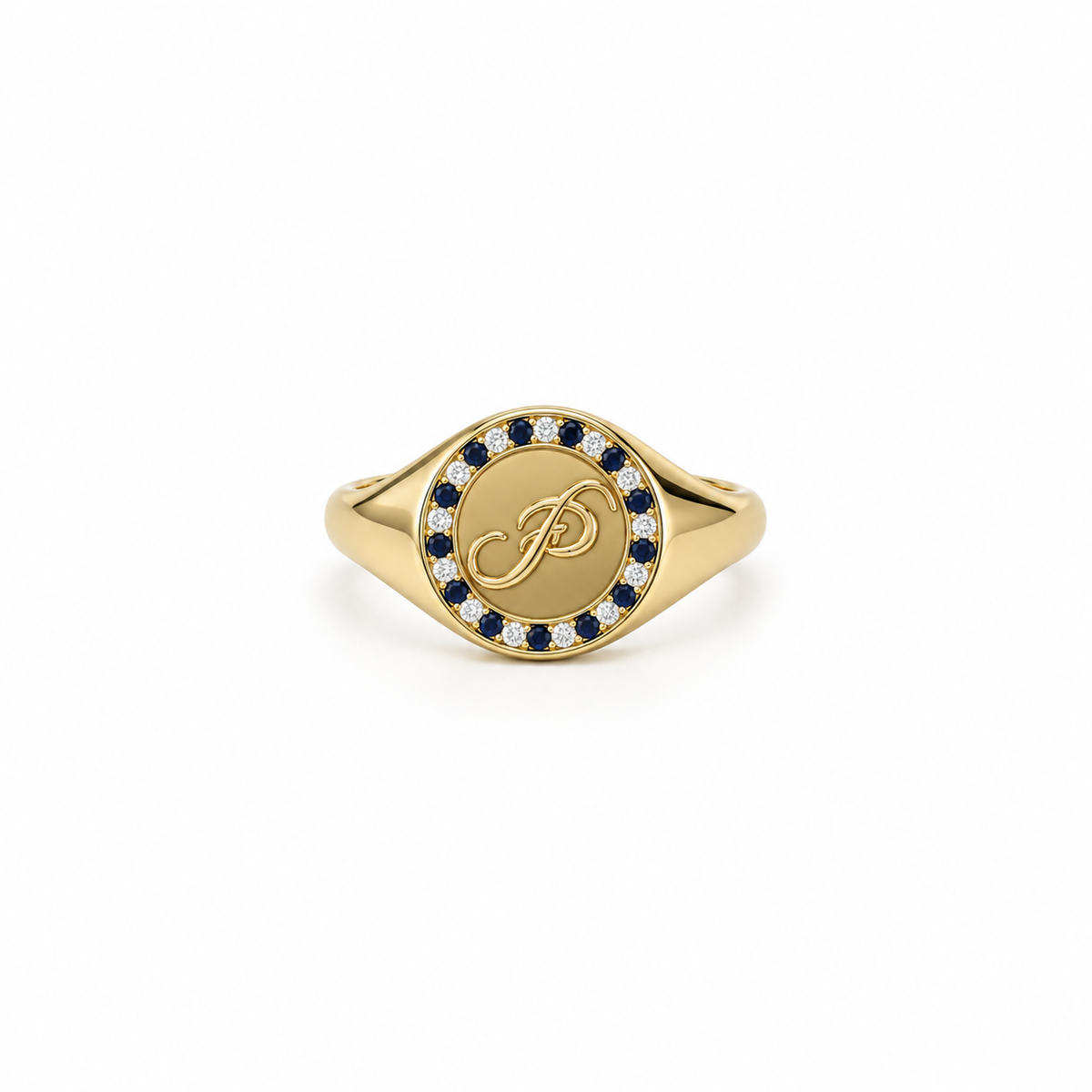 Coin Gemstone and Diamond Signet Ring
