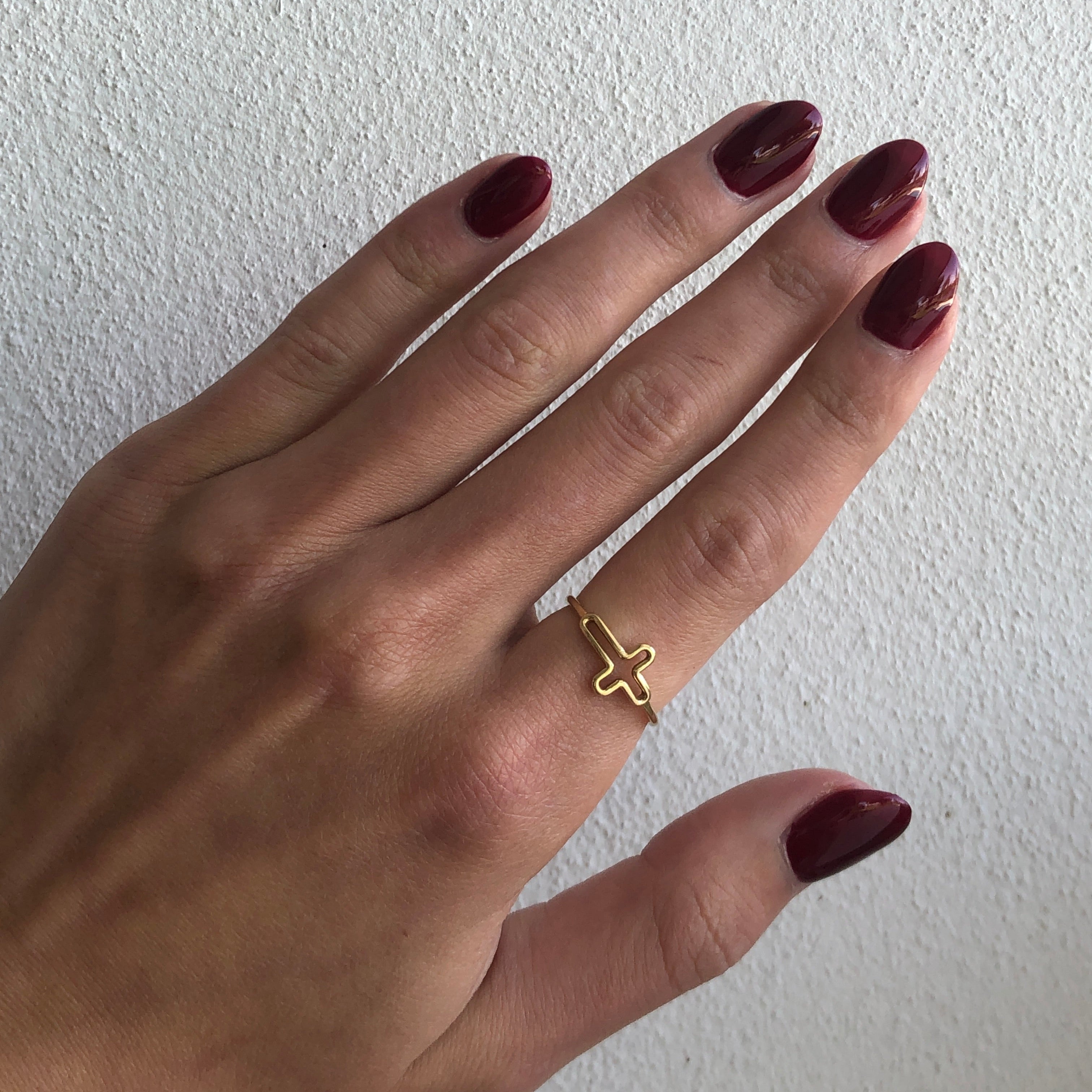 Cross Thin Gold Ring