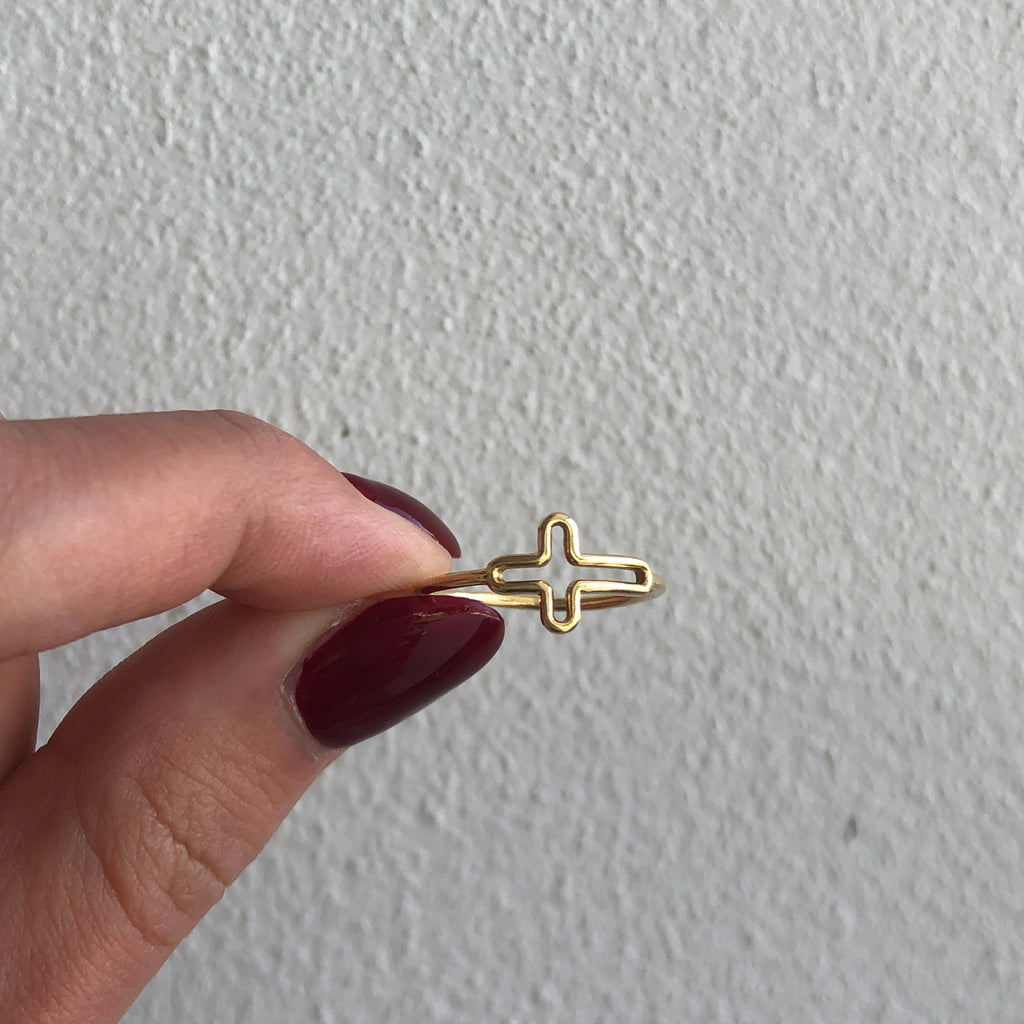 Cross Thin Gold Ring