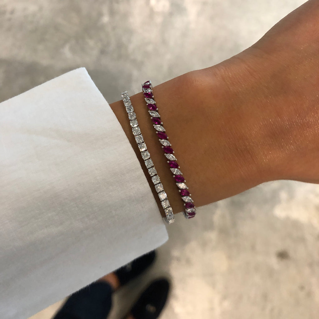 Roman Duo Gemstone and Diamond Tennis Bracelet
