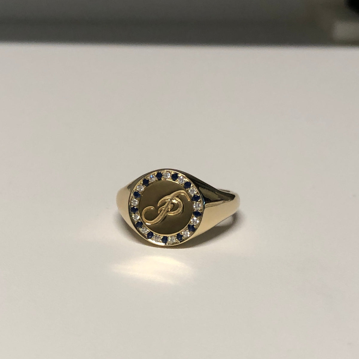 Coin Gemstone and Diamond Signet Ring