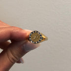 Coin Gemstone and Diamond Signet Ring