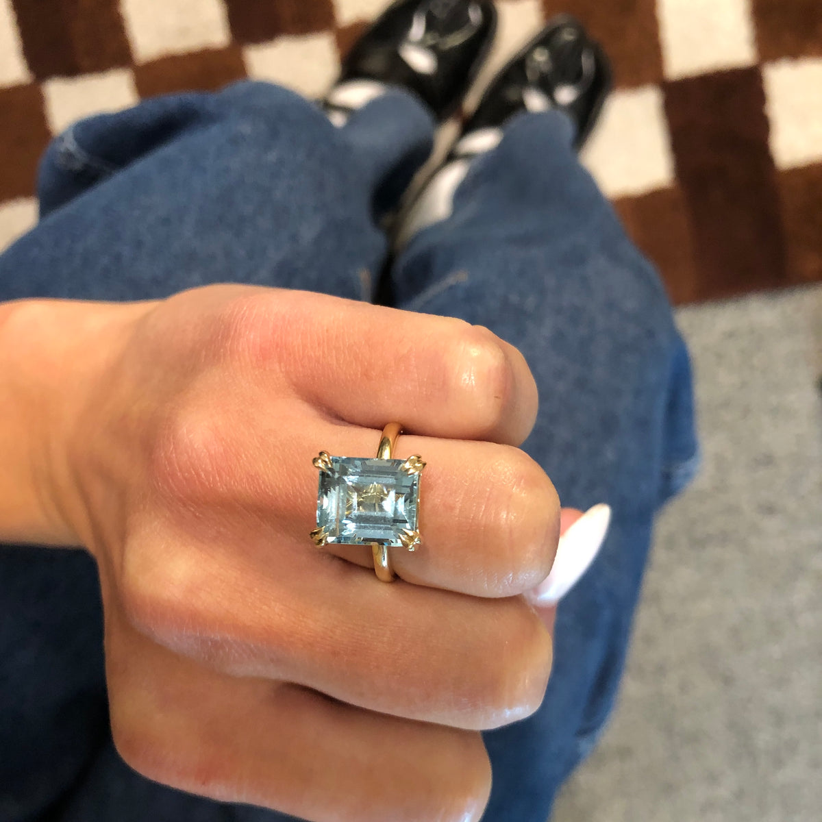 Jumbo Aquamarine Gold Solitaire Ring