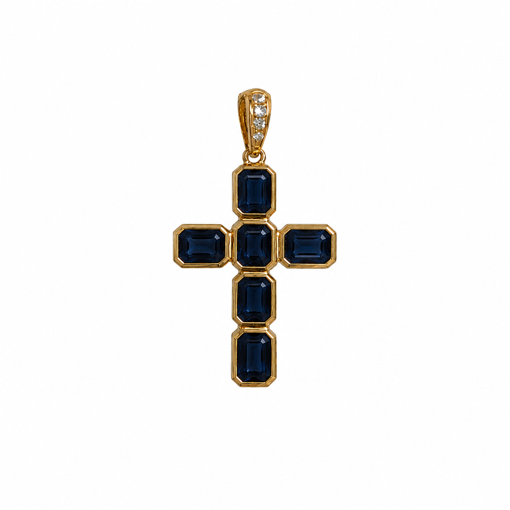 Small Gemstone Signature Basilica Cross Pendant