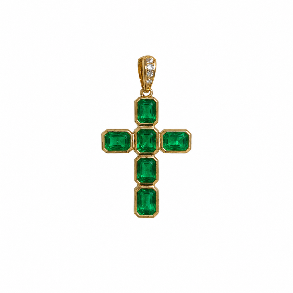 Small Gemstone Signature Basilica Cross Pendant