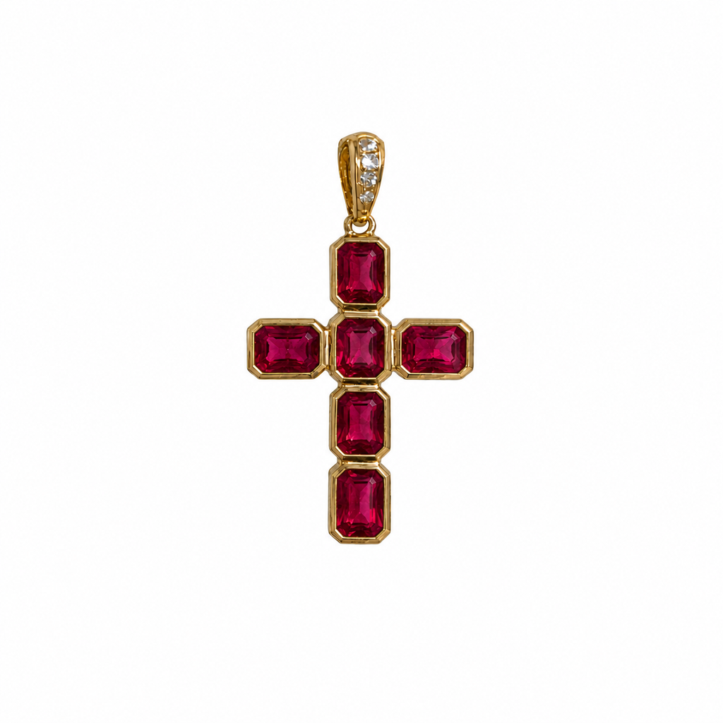 Small Gemstone Signature Basilica Cross Pendant